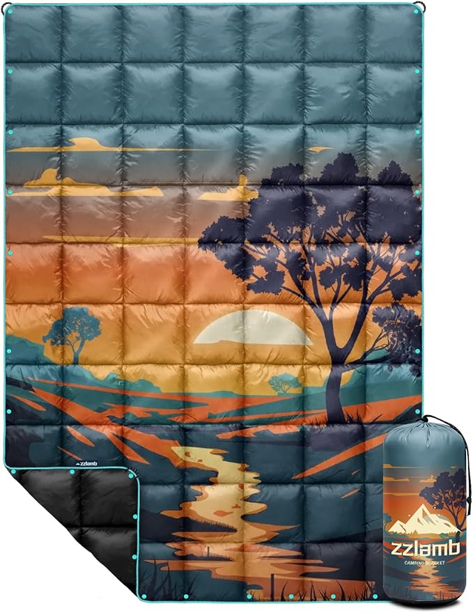 zzlamb Camping Blanket for Cold WeatherOutdoor Puffy Blanket Portable Down AlternativeWindproof Warm Cloak with SnapsCozy Quilt Backpacking Picnic RV Travel Plane Car Hammock Beach Climbing