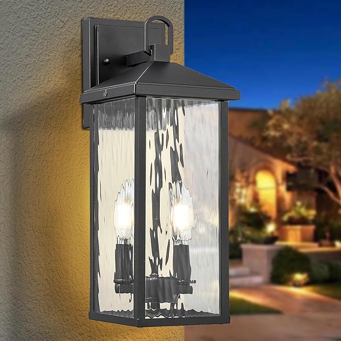 Darkaway Outdoor Wall Lights Exterior Lighting Fixtures Wall Mount Porch Lights Waterproof Outdoor Sconce with Water Ripple Glass E12 Socket for House Patio Hallway Garage