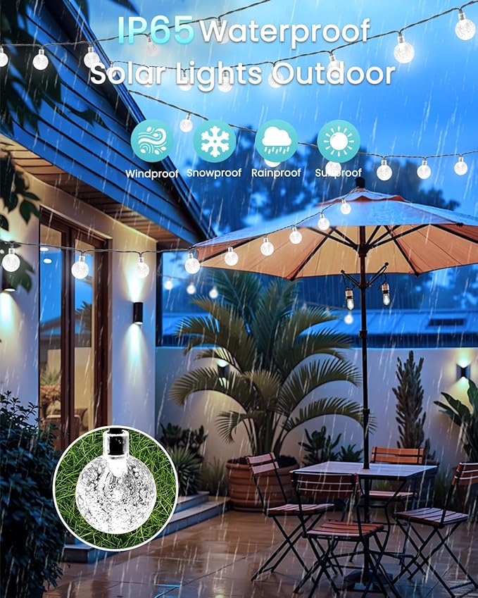 LORRYTE White 2-Pack 100 LED 64FT Crystal Globe Solar Lights Outdoor Waterproof Solar String Lights Outdoor Decorative with 8 Lighting Modes for Patio Decorations Garden Wedding Party Tree Porch