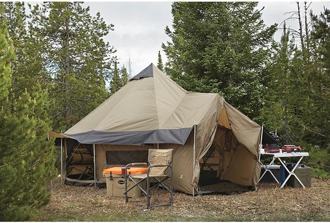 Guide Gear Base Camp Tent Outdoor Hiking Hunting Four Season Camping with Stove Jack