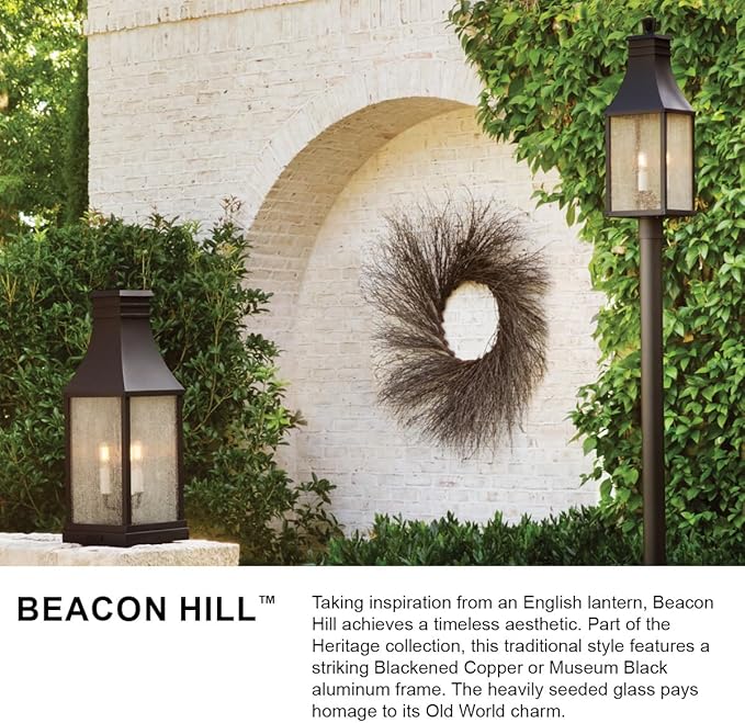 Hinkley Beacon Hill Single Light Wall Mount Outdoor Lantern – Aluminum Clear Seedy Glass Panes Old World Charm – Museum Black Finish