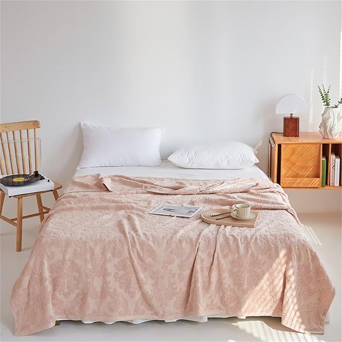 Towel Blanket Terry Cloth Blankets 60x80 - Couch Bed Cloth Fluffy Sofa Towel Duvet Blanket for Camping Picnic Beach Bedroom Birthday Gifts for Women Friends Tan Twin Size