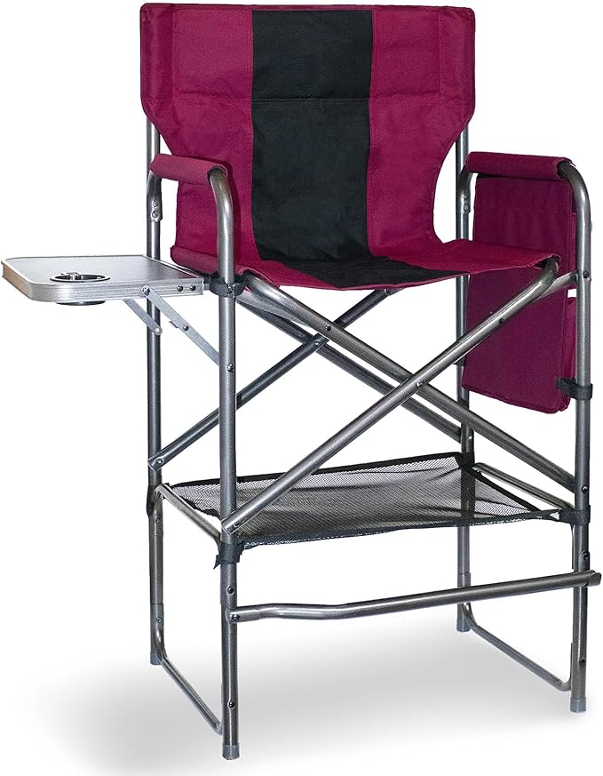 30 Tall Directors Chair with Side Table 400LBS Bar Height Folding Camping Chair for Makeup Artists Outdoor Events Portable Foldable Chair with Cup Holder &amp footrest - Light Wine Red
