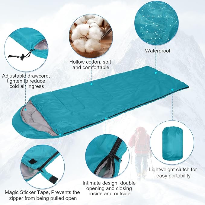 Tudomro 16 Pack Bulk Sleeping Bags for Adults Lightweight Waterproof Camping Sleeping Bags with Compression Sack for Camping Backpacking Hiking Travel Emergency Use