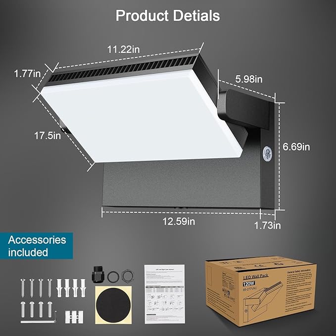 Modern Sleek Flood Lights Outdoor 120W 5000K Dusk-to-Dawn Photocell with 360° Rotation 18000LM IP65 Waterproof LED Security Wall Pack for BuildingYardDriveway (4 Pack)