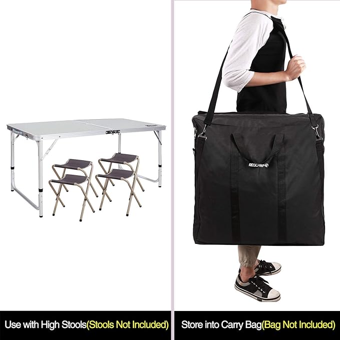 REDCAMP Heavy-Duty Aluminum Frame Camping Table 4ft Large Folding Table (48x24 Inches) with Adjustable Height Portable for Outdoor Picnic Tailgate Party