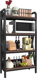 4-Tier Bakers Rack 56 Kitchen Storage Shelf Metal &amp Wood Open Shelving Unit for Pantry Garage Bathroom Living Room - Adjustable Freestanding Organizer Black Brown