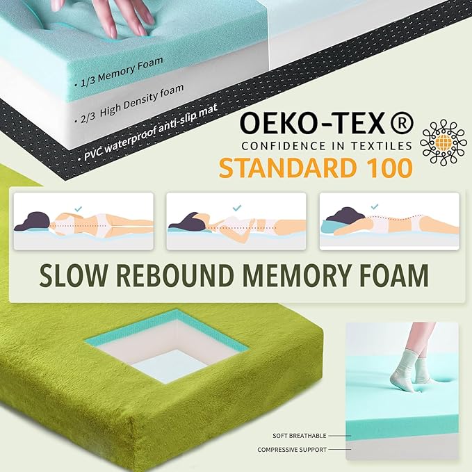 Sleeping Pad3-inch Thick Memory Foam Camping MattressPortable Roll-Up Mat for Car/Tent/Floor/Cot/TravelComfortable Pad for Guests Sleepover