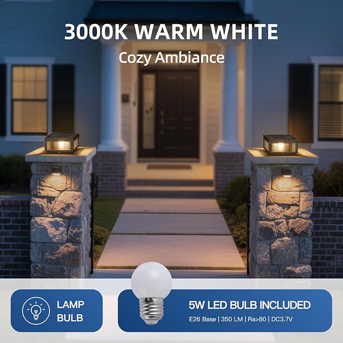Solar Post Lights 9.84 Modern Pillar Lights Waterproof Glass Outdoor Column Light Solar Powered Landscape Pillar Lamp Dusk to Dawn 3000K Lighting for Patio Fence Deck Yard Garden Entrance