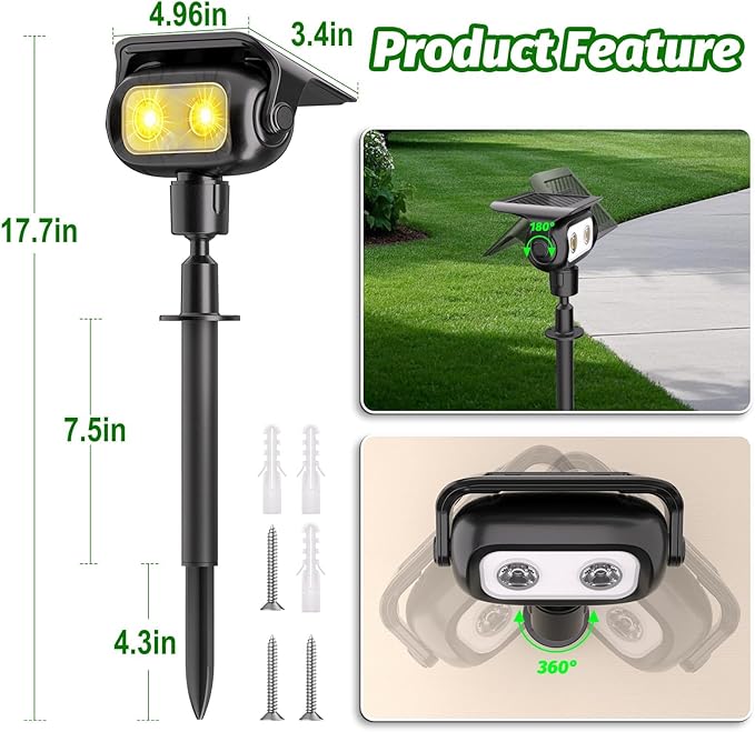 Nreonrick Solar Spot Lights 360° Adjustable Solar Lights Outdoor IP65 Waterproof with 2-in-1 Solar Powered Spotlights for Landscape Lighting for Garden Yard Pathway (Warm White 4 Pack)