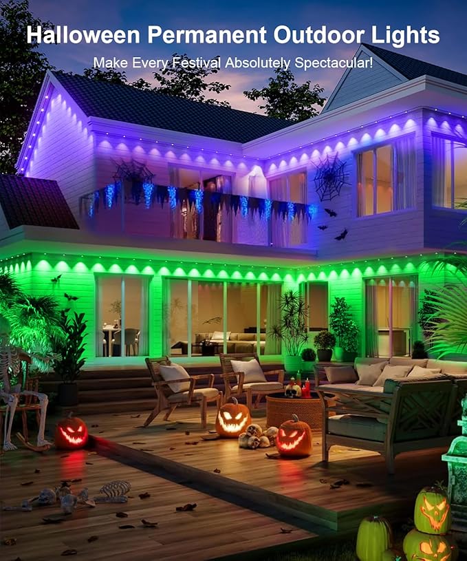 Fussion 400ft Permanent Outdoor Lights for House 2025 Smart RGB LED Outside Lights with Remote Control IP67 Waterproof Eternity Eaves Lighting for Christmas Halloween Holiday Party Daily