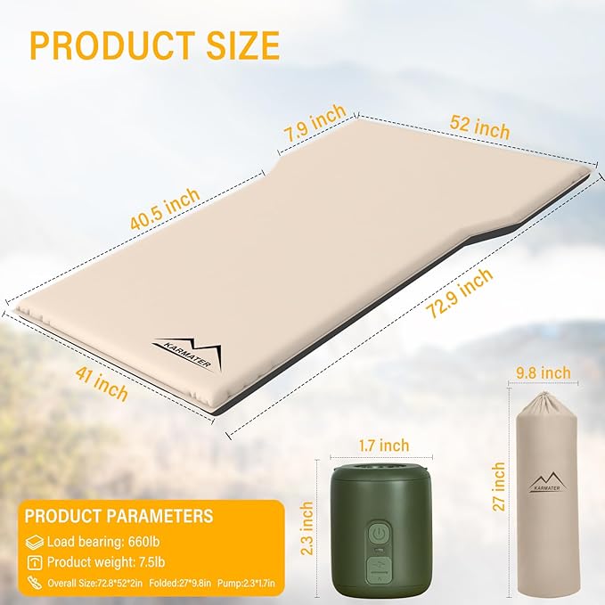 SUV Air Mattress Car Bed Camping Inflatable Car Camping Pad with Air Pump Ultrathick Memory Foam Camping Mattress 9.0 R-Value Insulated Sleeping Pad 2 Person Camp Mat for Hiking and Backpacking