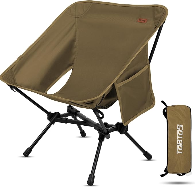 TOBTOS Portable Camping Chair Support up to 330 LBS Lightweight Folding Backpacking Chair for Outdoor Camp Travel Beach Picnic Hiking Backpacking (Khaki)