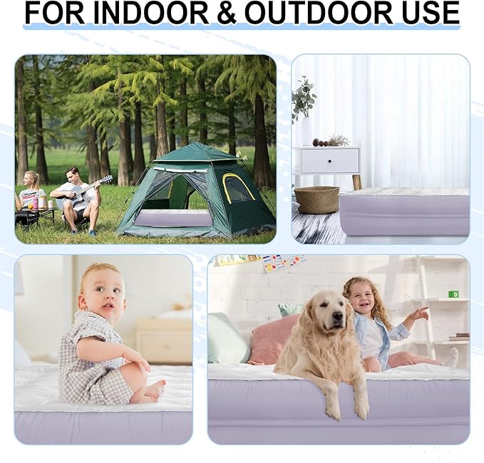 Queen Size Air Mattress with Built in Pump 18'' Raised Blow Up Bed Inflatable Mattress for Camping &amp Travel 3-Minute Quick Inflation/DeflationThick Velvet Texture Waterproof18'' Purple
