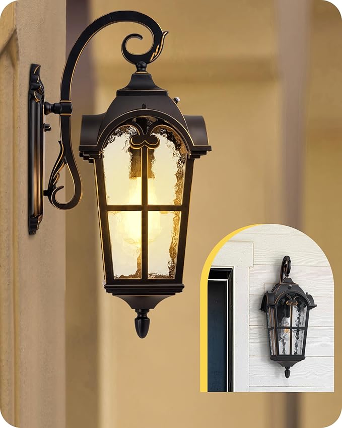 EDISHINE Dusk to Dawn Outdoor Wall Lights 20.4 Large Size Exterior Lantern Fixture Porch Lights Wall Mount Roman Wall Lamp Waterproof Outside Wall Sconce for Front Door Garage Black