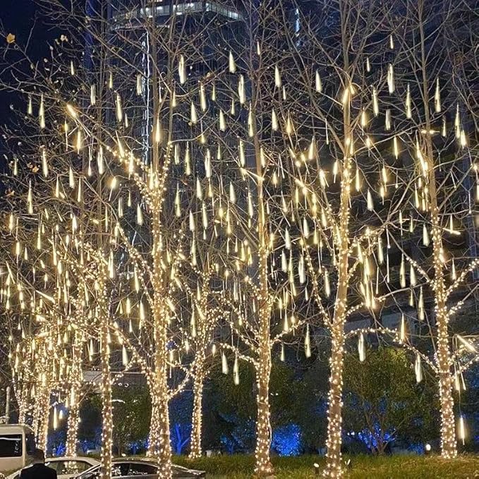 Brightown Meteor Shower Lights 20 Tubes 16 Inch 720 LED Solar Christmas Lights Outdoor Waterproof Snow Cascading String Lights for Outside Christmas Halloween House Tree Decoration Warm White