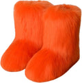 Womens Furry Faux Fur Booties Winter Warm Snow Ankle Boots Fuzzy Fluffy Furry Mid Calf Boots Outdoor Comfy Flat Shoes
