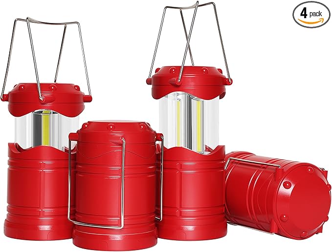Lichamp LED Camping Lantern 4 Pack Battery Powered Flashlight for Power Outages Portable Collapsible Hanging Light Essential for Home Outdoor Emergency Lamp Survival Kit Gear for Hurricane Red