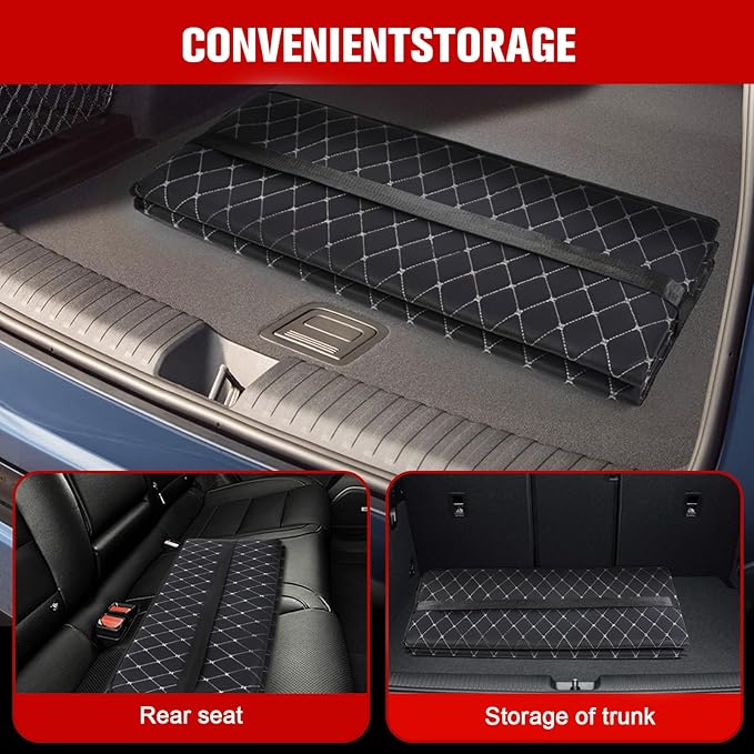 ETOYA Car Rear Seat Mattress Extension Plate 130 * 80CM Foldable Car Back Seats Extender PU Leather + Sponge Material for Sleeping Camping &amp Road Trips
