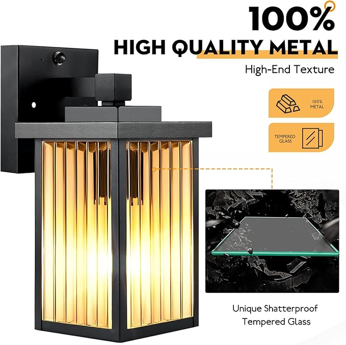 2 Pack Outdoor Motion Sensor Lights Dusk to Dawn Outdoor Wall Light Fixtures Waterproof Exterior Lighting for Front Porch Garage Entryway Yard House (Black)