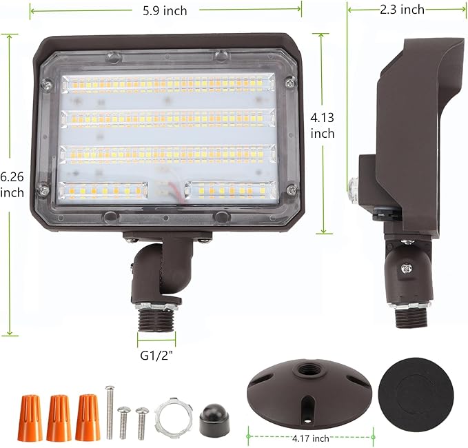 2Pack Dusk to Dawn Outdoor 60W LED Flood Light with Knuckle &amp Plate Mount 3000K/4000K/5000K Color Selectable ETL Commercial LED Security Lighting
