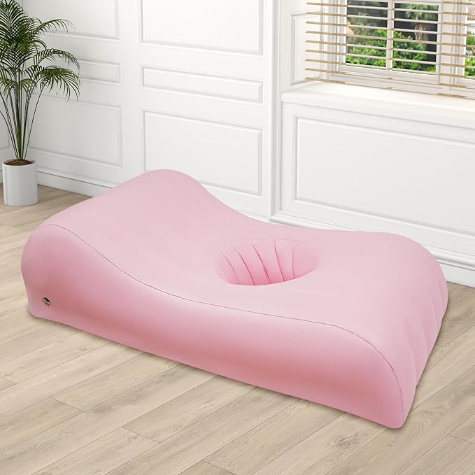 Pink Inflatable BBL Mattress Bed Curved PVC Air Mattress Foldable Waterproof Couch Bed with Air Pump Hole Plug 73''L x 40'' W for Surgery Recovery Yoga Outdoor Camping Relaxing