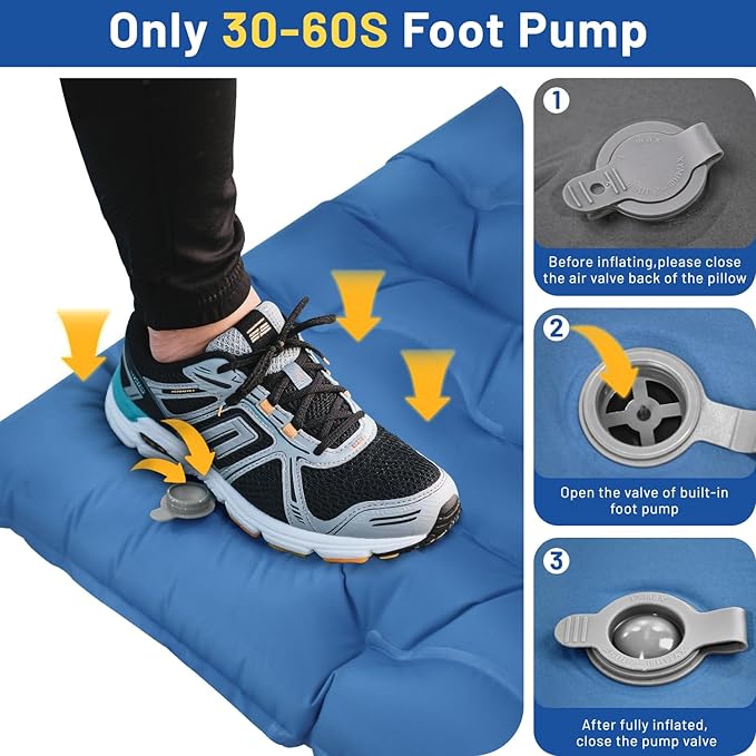 Camping Sleeping Pad Extra Thick 6 Inch Camping Mat with Pillow Built-in Foot Pump Ultralight Inflatable Sleeping Pads Compact for Hiking Backpacking Camping Traveling Tent Portable Sleeping Mat