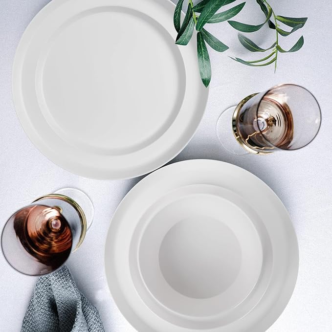 12-Piece Plastic Dinnerware Set Plates and Bowls Sets Service for 4 Matte White Melamine Plates Unbreakable Plastic Outdoor Camping Dishes Decor Dishwasher Safe