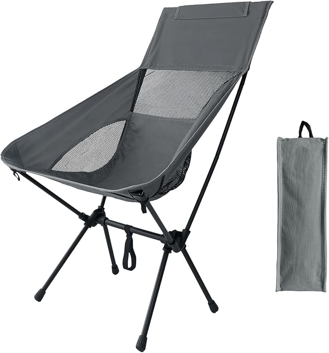 IEJ High Back Camping Chair Ultra-Lightweight Compact Folding Backpacking Chair for Adults with Carry Bag Quick Setup for Outdoor Camping Beach &amp Hiking Travel-Gray Green