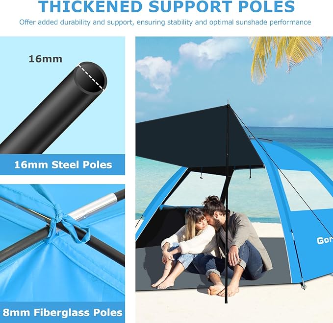 Gorich Beach Tent with Canopy - Easy Setup 3-4/5-6/7-8 Person Portable Sun Shelter UPF 50+ UV Protection Sun Shade Lightweight &amp Compact Beach Cabana for Family Travel