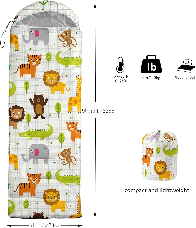 Kids Sleeping Bag for Boys GirlsRocket Moon Print-Lightweight Warm Portable Outdoor Indoor-Waterproof Cold Weather Resistant Sleeping Bag for Camping Hiking