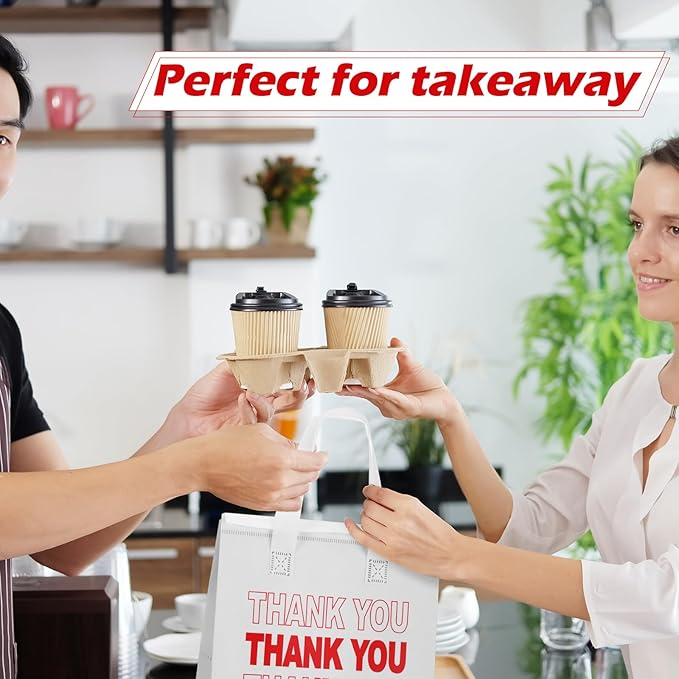 Aliceset 80 Pcs Thank You Insulated Bags for Food Delivery Bulk 9.5 x 9.5 x 6 Inch Thermal Insulation Bag for Cold and Hot Food for Travel Pizza Coffee Milk Catering Restaurant Picnic(White)