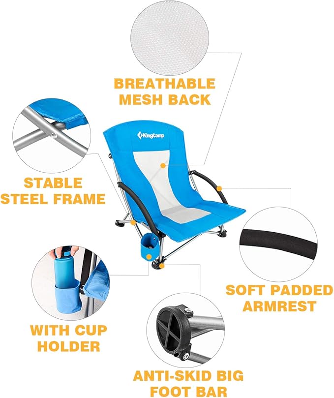 KingCamp Low Seat Beach Chair Outdoor Camping Folding Chair with Cup Holder 3 Colors