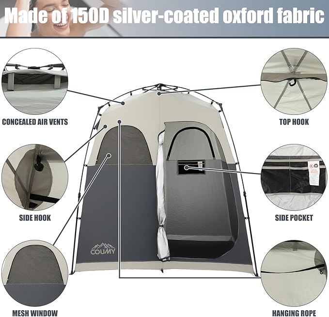 Instant Camping Shower Tent Privacy Shelter Portable Outdoor Sun Shelter for Camping Beach Hiking Fishing 1 Room/2 Rooms