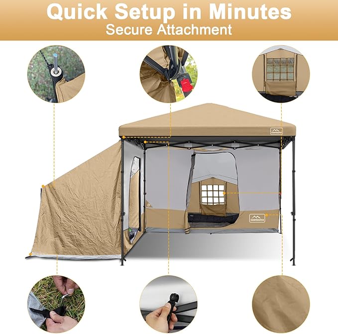 KAMPKEEPER 2 Person Canopy Side Tent Camping Tent for 10x10 Canopies Easy Up Cube Tents Gazebo Room with Mesh Window for Camping Storage Events(Canopy Not Included)