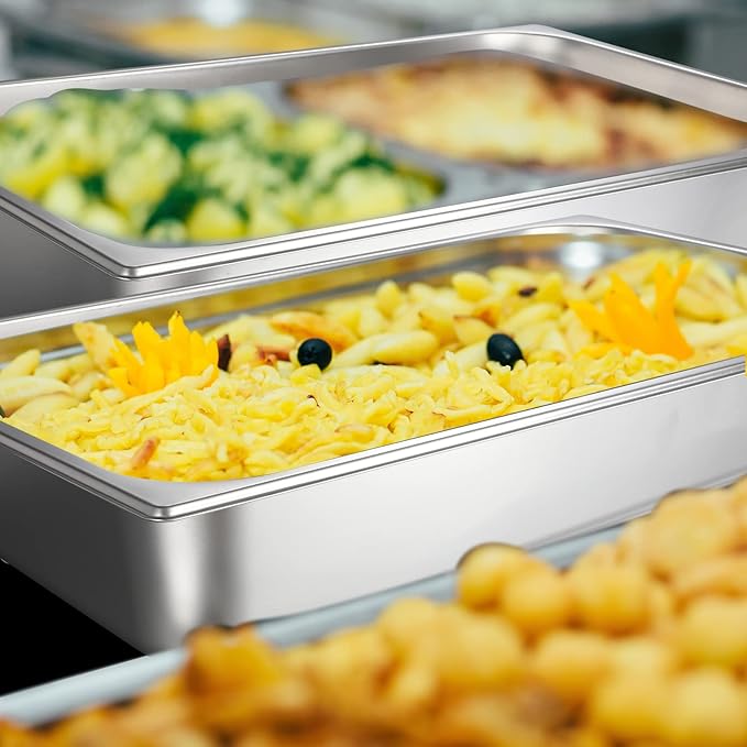 Ferraycle 3 Pack Full Size 2.6 Inch 4 Inch Hotel Pan with Lid Perforated Steam Table Pan Restaurant Supplies for Kitchen Steam Table Tray for Food Warmer