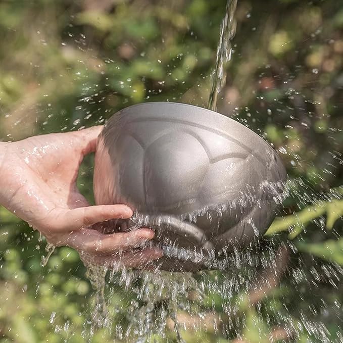 500ml Titanium Double Wall Bowl Ultralight Unbreakable Camping Tableware for Outdoor Hiking Picnic Backpacking Dishwasher Safe (Lotus Bowl)