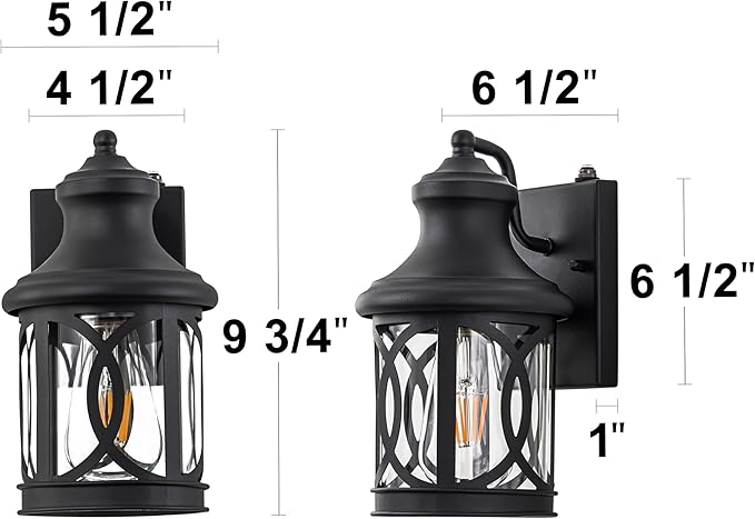 Outdoor Wall Lights with Dusk to Dawn Exterior Wall Lanterns Lighting Fixtures Porch Sconces Matte Black Wall Mount Outdoor Lights with Photocell for Patio Yard Front Porch Garage 2-pack