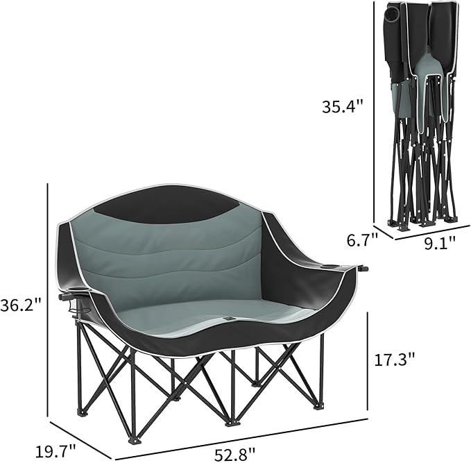 Outdoor Moon Chair Foldable Camping Chair with Padded Seat Portable Patio Beach Lounger Comfortable Backrest - Grey