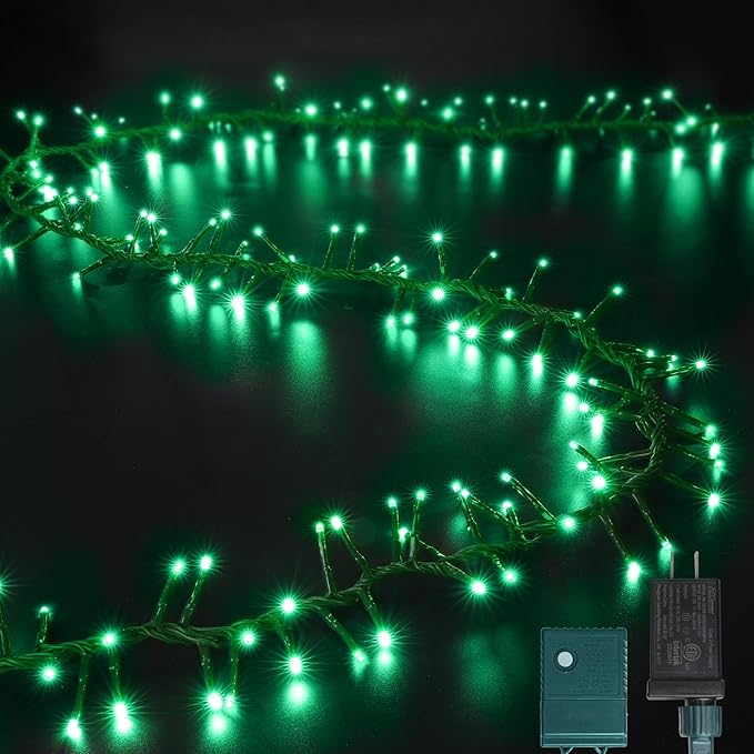 LAMPHOME 500 LED St Patrick's Day String Lights Outdoor 11 Modes Plug-in Twinkle Fairy for Bedroom 46ft 500LED Christmas Cluster Outdoor Waterproof Green