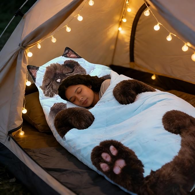 Fluffy Cat Sleeping Bag Cat Shaped Plush Sleeping Bag for Adults Plush Cats Envelope Sleepings Bags for Camping Sleepovers &amp Home Lounging