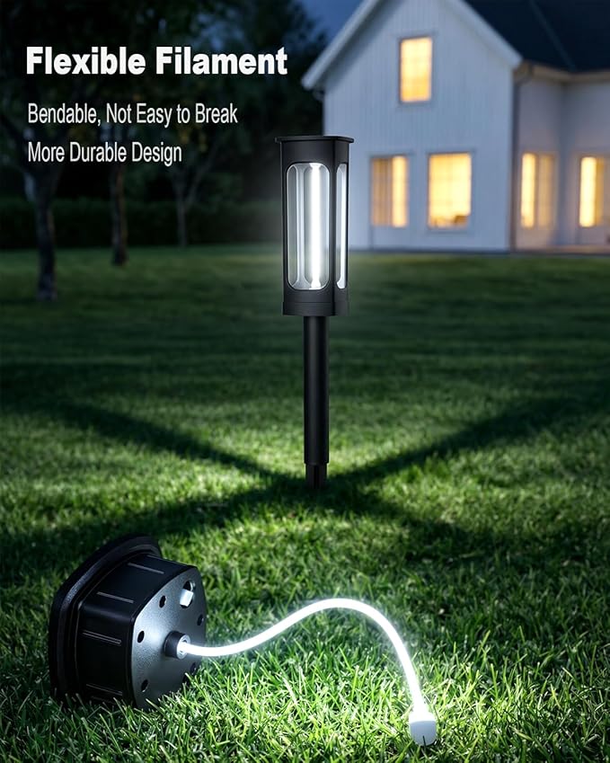 Solar Pathway Lights Outdoor 6 Pack Upgraded Brighter 6 Inch extended filament Solar Garden Lights Waterproof Up to 15 Hrs Lighting for Yard Garden Walkway Driveway Landscape Patio Decor （White）