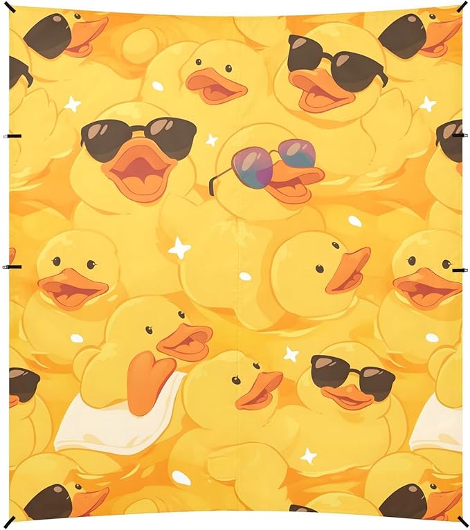 ALAZA Happy Yellow Duck W/Sunglasses Beach Tent Sun Shelter UPF50+ Protection Beach Shade Canopy w/ 4 Sandbags for Outdoor Camping Fishing Backyard Fun Picnic 10x9 ft