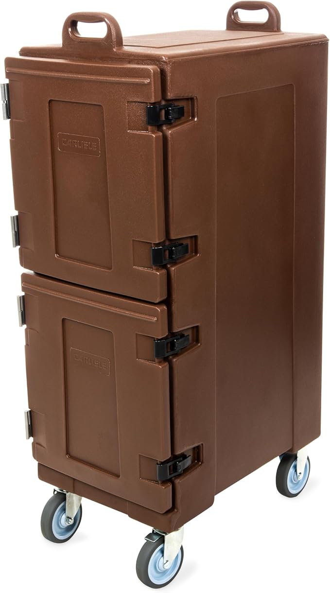 Carlisle FoodService Products Cateraide Insulated Front Loading Food Pan Carrier with Casters for Catering Events and Restaurants Plastic 10 Pans Brown