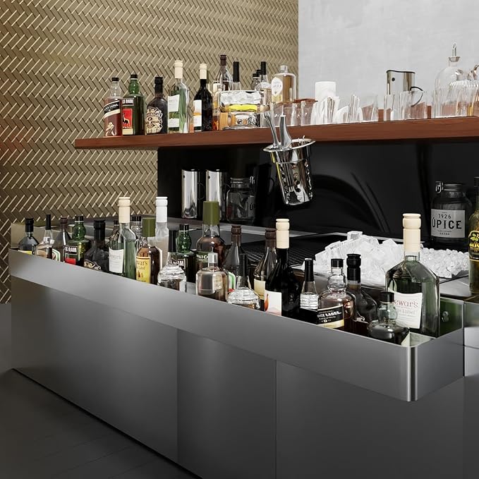 72 in. Abreast Double-Tier Stainless Steel Speed Rail Rack – Liquor Bottle Organizer for Bars Restaurants Nightclubs and Home Bars