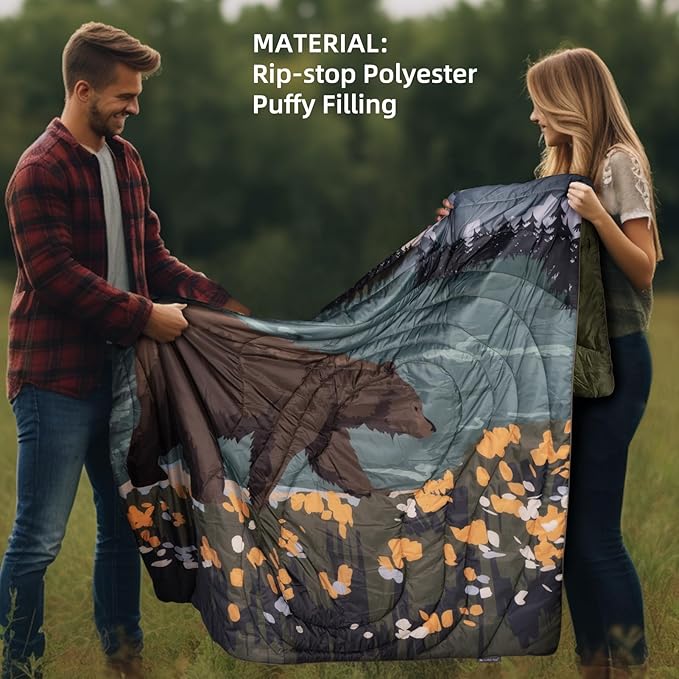 Camping Blanket Puffy - Outdoor Stadium Blanket Wearable Lightweight Packable Machine Washable Camping Quilt for Traveling Picnic Beach Party
