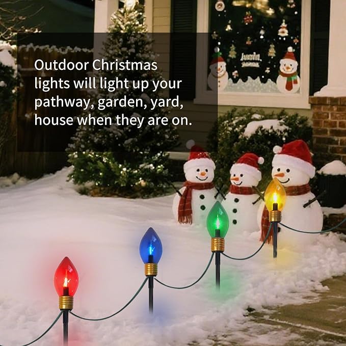 Jumbo Christmas Pathway Lights Outdoor 7FT 4Pcs Multicolor LED Connectable Plug in Walkway Lights for Driveway Yard Fence Decor Green Wire Waterproof &amp UL Listed