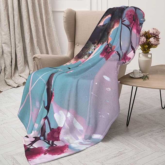 Small Pink Flowers Soft Anti-Pilling Flannel Throw Blanket 50x60 Inches - Lightweight Warm Blanket for Couch BedCamping