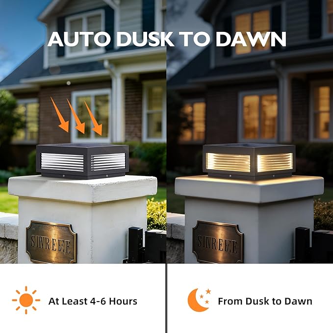 Solar Post Light11.81''x11.81'' Waterproof Column Pillar Lights Dusk to Dawn Modern Lamp Posts 3000K LED E26 Bulb Decoration Lantern for Garden Fence Patio Driveway