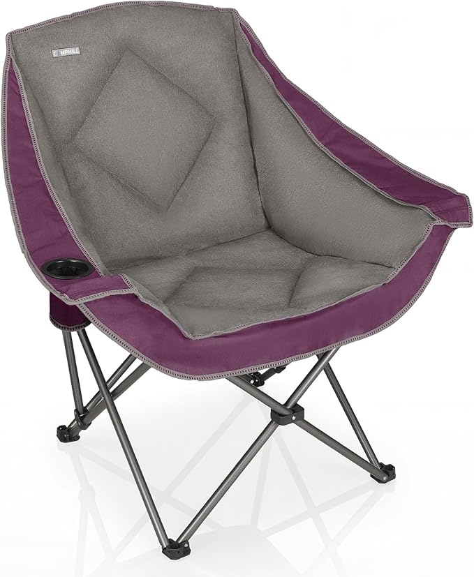 CAMPHILL Folding Camping ChairOversized Portable Camping Chair with Cup HolderHeavy Duty Padded Lawn Chair for Camping Tailgates Beach and Sports
